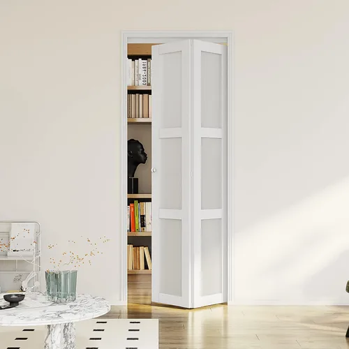 Vista 17 de Puerta de doble pliegue, puerta de armario de vidrio esmerilado de 3 paneles, para apertura de puerta de 24 x 80 pulgadas, adecuada para armarios e
