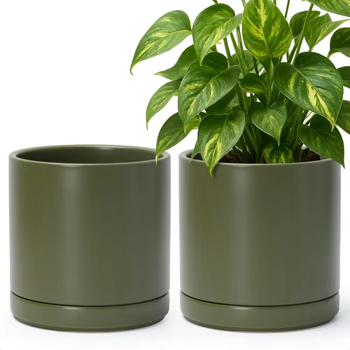 Vista 25 de D'vine Dev - Juego de 2 macetas de plantas de 3.5 pulgadas, maceta de cerámica para plantas con agujero de drenaje y platillo, negra, 94-V-A-2