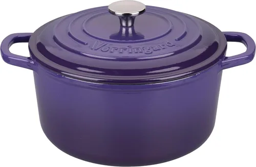 Vista 7 de VORRINGARD Olla de horno holandés de hierro fundido esmaltada con tapa, para hornear pan de masa madre, hornos holandeses redondos, 4.5 cuartos