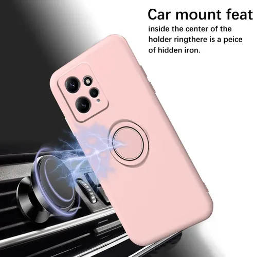 Vista 6 de Funda compatible con Redmi Note 12 4G con soporte de anillo rosa, funda para teléfono Xiaomi Redmi Note 12 4G, funda de silicona líquida con forro