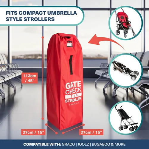 Vista 3 de Bramble 600D Oxford - Bolsa grande para cochecito de 47 pulgadas para avión con tapa abatible y ventana de identificación, bolsa impermeable