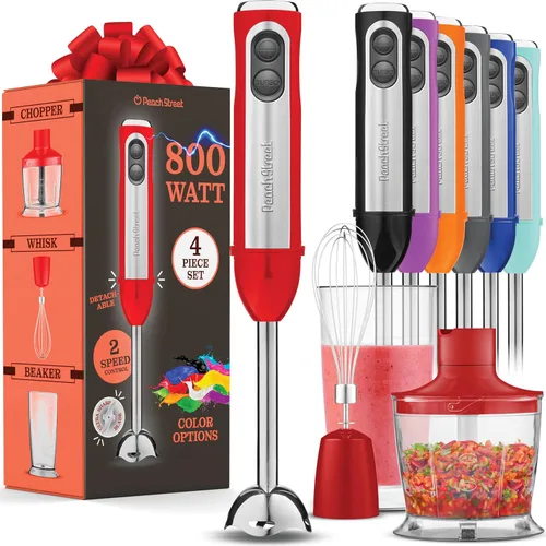 Vista 15 de Set de licuadora de inmersión multiusos, batidora de mano con potente motor de cobre de 800W, alta velocidad, modo Turbo, batidora de mano de 3 en 1
