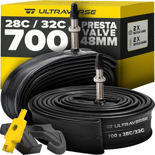 Vista 10 de Ultraverse Cámara de aire para bicicleta de 700x23-25c, 700x28-32c, 700x35-43c, tamaños de rueda de bicicleta de 28 pulgadas con válvula presta
