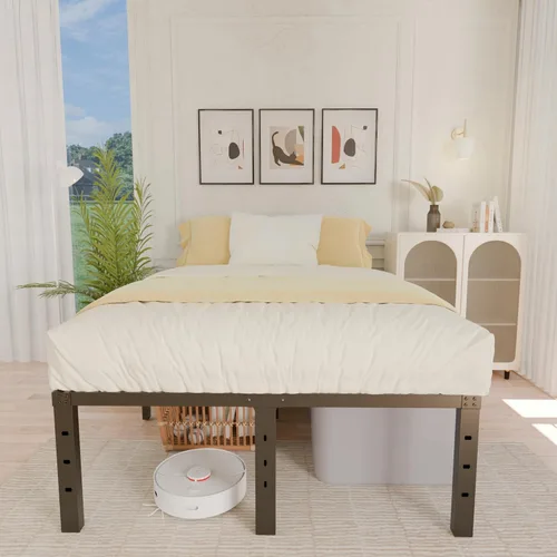 Vista 2 de ALDRICH Marco de cama de metal de tamaño matrimonial de 18 pulgadas, plataforma de listones de acero básico negro, marcos de cama resistentes sin