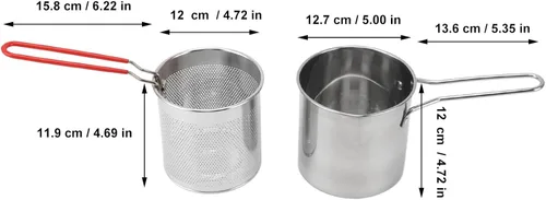 Vista 6 de gernie Olla para freidora, sartén de acero inoxidable 304 con cesta coladora y asa, olla de tempura japonesa, freidora de pescado para cocina, papas