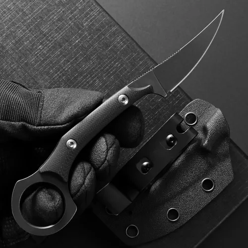 Vista 6 de C1150 Cuchillo de hoja fija con hoja de acero D2 y mango G10, cuchillo de garra para EDC al aire libre, camping, senderismo (negro)