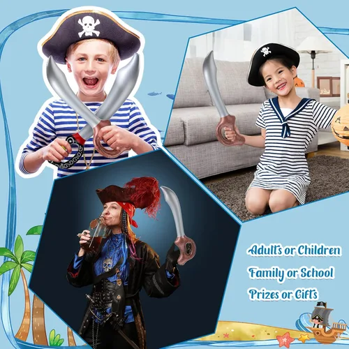 Vista 6 de 12 espadas inflables de pirata, espada de juguete inflable, espada pirata para fiesta de Halloween, fiesta temática de pirata, accesorios de disfraz