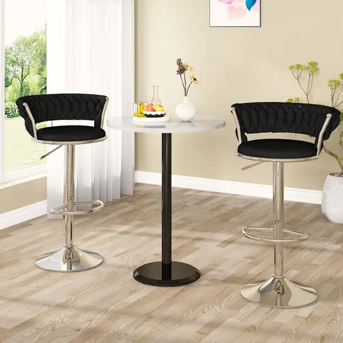 Vista 8 de AWQM Juego de 2 taburetes de bar de terciopelo, taburetes de cocina giratorios de altura ajustable con respaldo bajo para comedor, barra