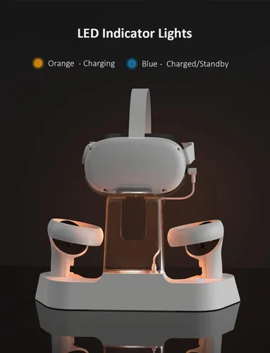 Vista 3 de NexiGo Base de carga mejorada con luz LED encendidoapagado para Oculus Quest 2 correa de élite con batería soporte de pantalla de auriculares