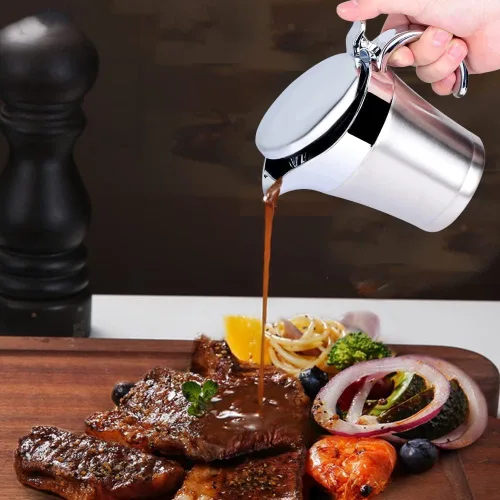 Vista 7 de Salsa de 15.2 fl oz, olla de salsa, acero inoxidable 304 con aislamiento térmico de doble pared, recipiente para servir bebidas, olla de cocina