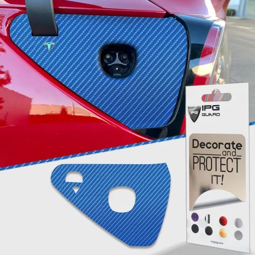 Vista 23 de IPG para Tesla - Calcomanías adhesivas de envoltura de puerto de carga, emblema para bricolaje, personaliza el modelo 3-Y (rosa)