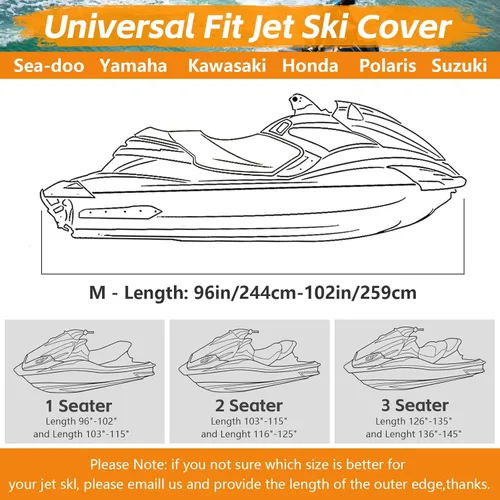 Vista 2 de Funda para Jet Ski Remolcable, Cubierta PWC 300D Resistente al Agua de Servicio Pesado con Rejillas de Ventilación con Tira Reflectante, Se Adapta a