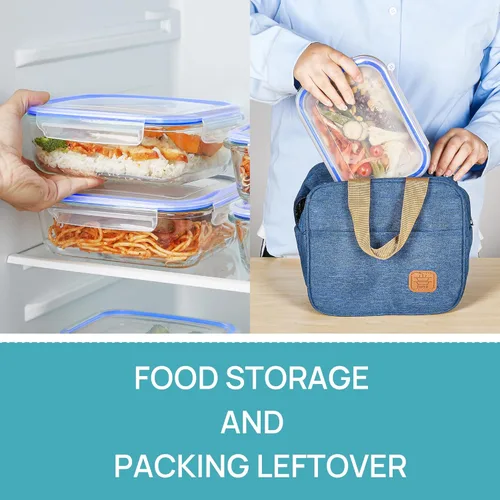 Vista 5 de Vtopmart Paquete de 5 recipientes de almacenamiento de vidrio de 22 onzas con tapas, juegos de recipientes de vidrio para preparación de comidas