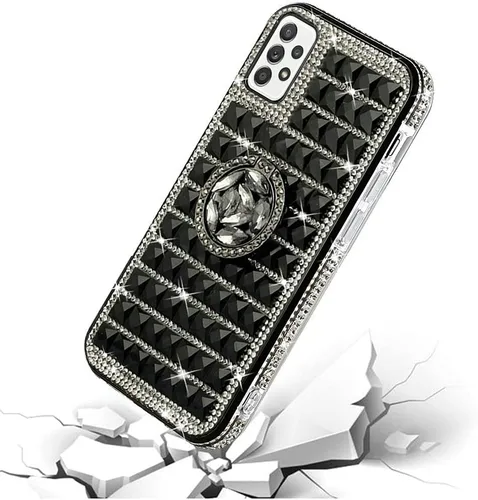 Vista 3 de Funda compatible con Samsung Galaxy A52 5G Diamond con vidrio templado, ultrafina, a prueba de golpes, funda protectora para teléfono con soporte