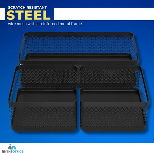 Vista 4 de 1InTheOffice Mesh Collection - Bandeja organizadora de cajones de escritorio, 3 compartimentos, apilable, negro mate