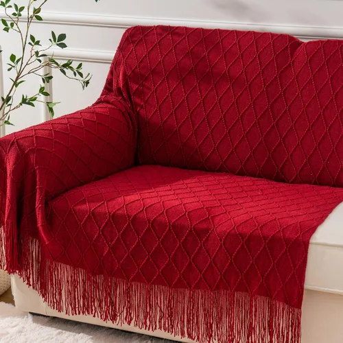 Vista 8 de BATTILO HOME Manta roja decorativa de Navidad para sofá, mantas boho para el pie de la cama, mantas decorativas rojas para sofá y sala de estar, 50