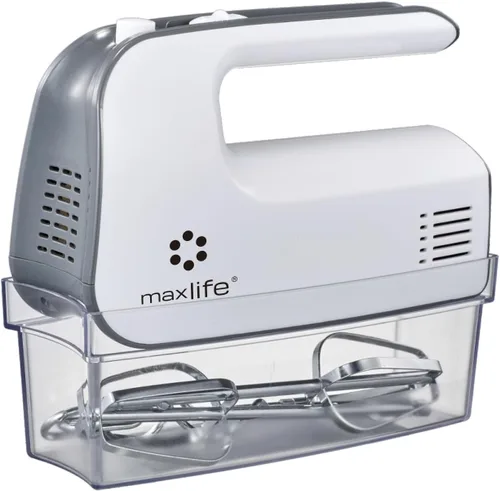Vista 3 de Max Life Batidora de mano eléctrica, 5 velocidades, color blanco, con estuche de almacenamiento a presión