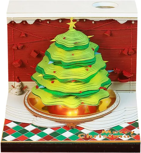 Bloc de notas 3D para árbol de Navidad con luz, bloc de notas kawaii antiadherente, notas adhesivas 3D, bloc de notas de arte tridimensional con