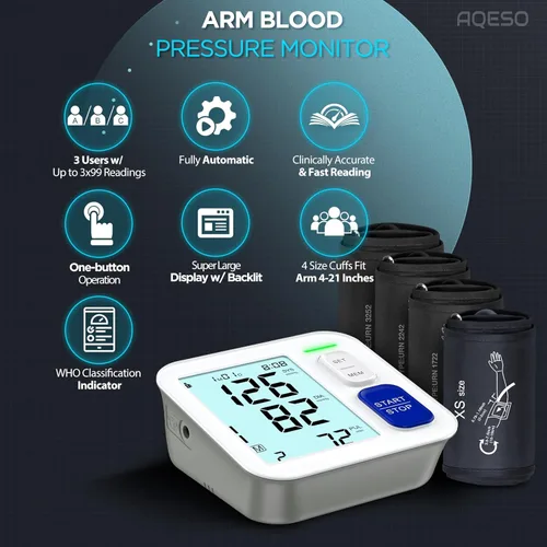 Vista 2 de Monitor de presión arterial Kit de salud para el hogar del brazo superior, máquina digital automática Bp, un puño grande de 9 a 17 pulgadas, LCD