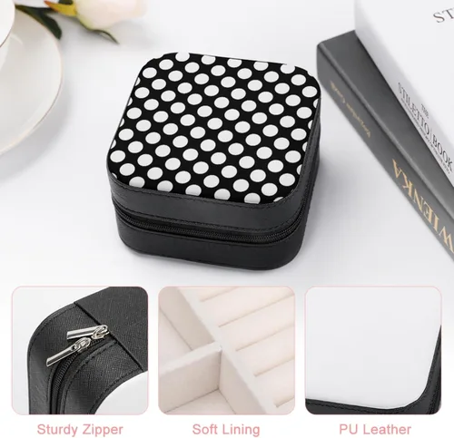 Vista 6 de ONDIAN Portable Travel Mini Jewelry Box Leather Jewelry Organizer Case Black White Dot Storage Box for Women