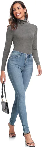 Vista 6 de Camiseta de manga larga para mujer, casual, ligera, cuello alto, ajustada, térmica, activa
