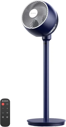 AIRMATE Ventilador de pie para dormitorio, ventilador de pedestal de aspas de 9" con control remoto, motor DC, 12 velocidades, silencioso 25dB,