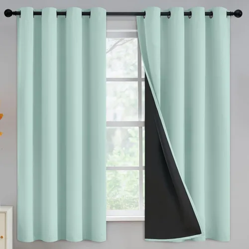Vista 165 de Yakamok Cortinas 100% opacas para dormitorio, 2 paneles, cortinas de ventana completamente opacas, paneles de ventana con aislamiento térmico