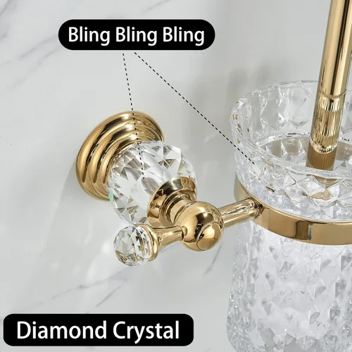Vista 4 de WOLIBEER Portaescobillas de inodoro de cristal, mango de cepillo dorado pulido con cabezal de cepillo reemplazable, juego de limpieza de baño