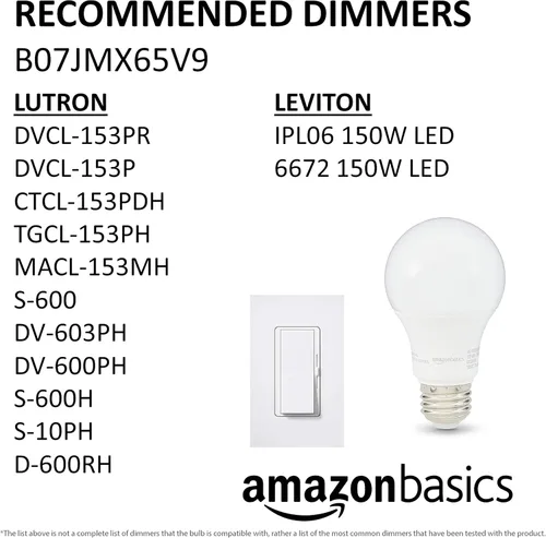 Vista 12 de Amazon Basics - Bombillas LED A19, equivalente a 60 vatios, 9W de eficiencia energética, base estándar E26, blanco suave 2700K, regulable, vida útil