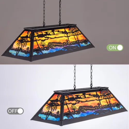 Vista 5 de TOCHIC Lámpara de mesa de billar vintage de 48 pulgadas, lámpara de araña de comedor de granja de 6 luces, lámpara de billar con estilo Tiffany