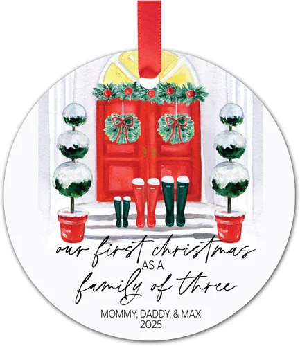 Adorno de Navidad de familia de tres – Regalos para padres recién nacidos – Regalos para padres nuevos para parejas – Adornos de Navidad 2