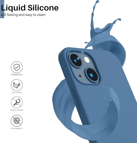 Vista 3 de ORNARTO - Funda compatible con iPhone 13 Mini, goma de gel suave de 3 capas de silicona líquida delgada con microfibra, 13,7 cm, azul