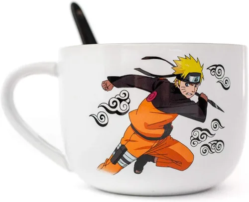 Vista 2 de JUST FUNKY Naruto Anime - Taza de sopa de ramen de cerámica con cuchara Taza de café de 20 onzas con Naruto Tazón de anime Decoración