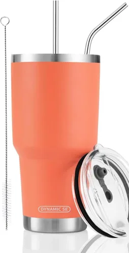 Vista 8 de D·S Vaso Térmico Negro de 30 oz de Acero Inoxidable con Aislamiento al Vacío de Doble Pared con Pajita y Tapa, Cepillo de Limpieza para Bebidas