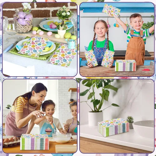 Vista 6 de Chiisong 200 servilletas de huevo de Pascua a granel, servilletas desechables de papel de acuarela floral de primavera con texto en inglés "He Is