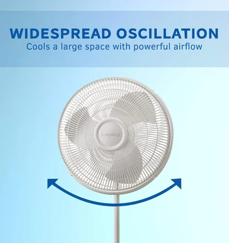 Vista 4 de Lasko Pedestal oscilante y ventiladores de soporte, blanco de 16 pulgadas y negro de 18 pulgadas