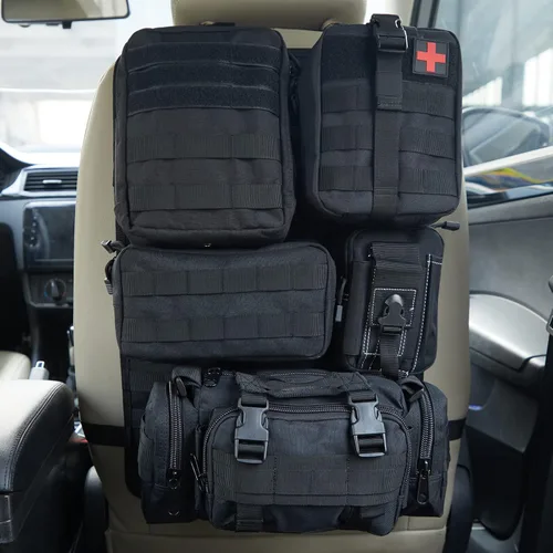 Organizador táctico universal para respaldo de asiento, panel Molle para vehículo, bolsa de almacenamiento con 5 bolsas Molle desmontables para