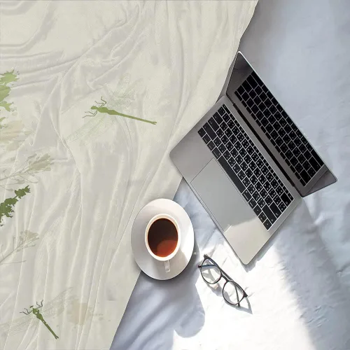 Vista 3 de Manta infantil de algodón, manta de sofá de libélula para sala de estar, plantas naturales, hierba con flores silvestres con efectos de pincel