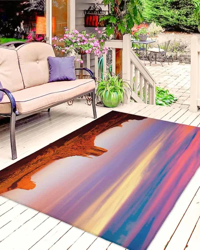 Outdoor Rug, Large Floor Mat Desert Dreamy Sunset Sundown Sky Natural SBuilding Landscape Non Slip Area Rug Rubber Backing Quick Dry Clearance