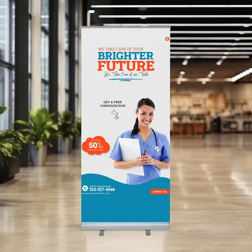 Vista 8 de M&T Displays Super Eco - Pancarta retráctil enrollable de pie de 48 x 78.75 pulgadas, perfil de aluminio plateado con bolsa de transporte