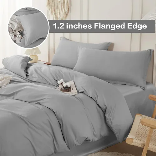 Vista 156 de SAPHREAS Juego de funda de edredón de algodón, tamaño King, a cuadros color gris oscuro y gris, geométrico, 3 piezas, 1 funda de edredón y 2 fundas