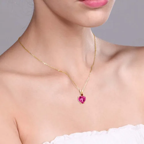 Vista 2 de 2,47ct forma de corazón rosa Creado Zafiro Rojo Granate oro amarillo de 14K Colgante