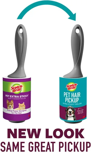 Vista 2 de Scotch-Brite - Rodillo quitapelusas extra pegajoso para pelo de mascotas, diseñado para quitar el pelo y la pelusa de sofás, ropa, camas de perros