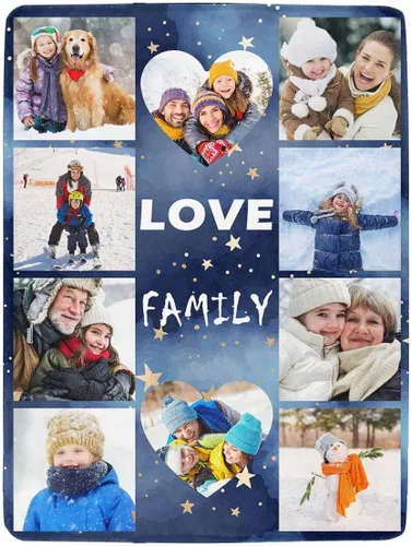 YESCUSTOM Manta personalizada con 10 fotos, manta familiar personalizada para mamá y papá, mantas personalizadas de collage de fotos, mantas de