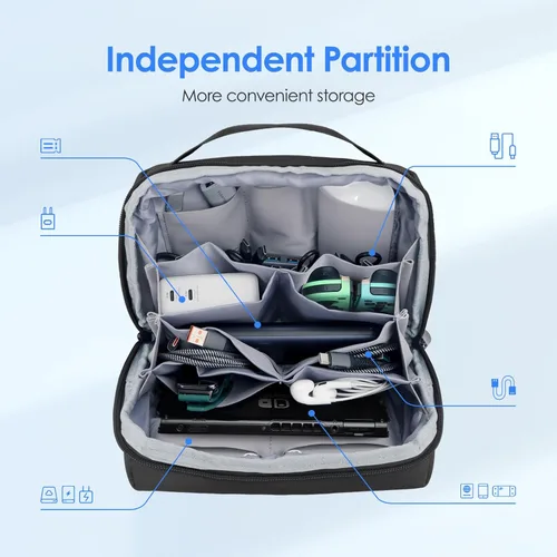 Vista 6 de LENTION Estuche organizador de electrónica premium con asa, bolsa grande de viaje con múltiples compartimentos para tableta, cargadores de MacBook