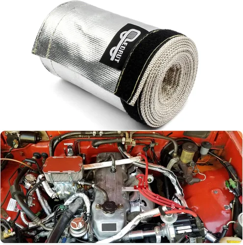 Vista 7 de Funda de calor aluminizada con protección térmica, línea de combustible, cable de calor, 1-1/2 pulgadas de diámetro interior x 10 pies con 20 bridas