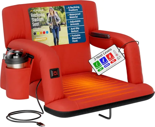 Vista 14 de Alpcour Asiento de Estadio Reclinable con Calefacción para Gradas – Silla Ancha para Gradas con Soporte para la Espalda y Cojín, Reposabrazos