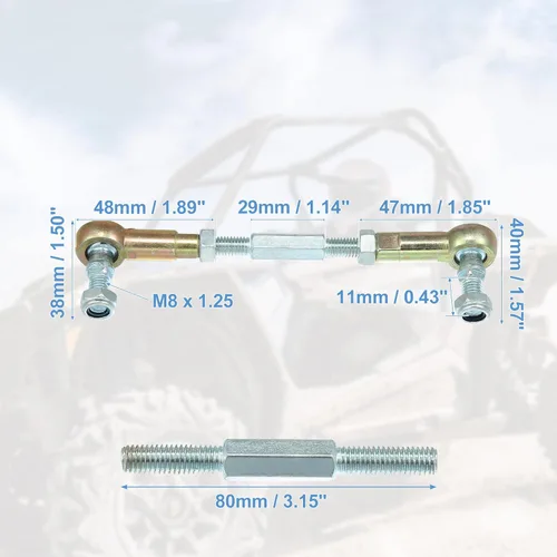 Vista 3 de X AUTOHAUX 2 piezas de junta esférica de barra de acoplamiento de dirección M8 de 80 mm para ATV de 50 cc, 70 cc, 90 cc, 110 cc, 125 cc, 150 cc, 200