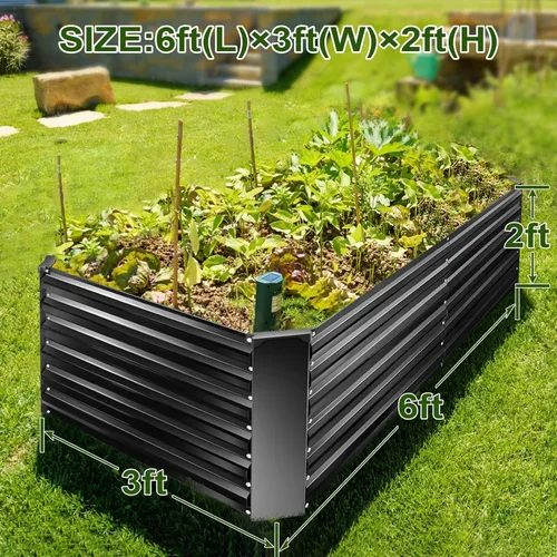 Vista 3 de EDOSTORY Kit de cama de jardín elevada de metal, maceta galvanizada de 6 x 3 x 2 pies de alto, cajas de jardín elevadas para exteriores, grandes
