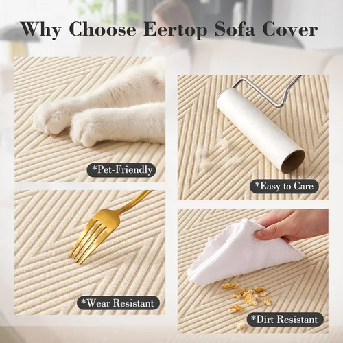 Vista 6 de Fundas de cojín para sofá seccional, fundas de sofá elásticas resistentes al desgaste para sofá universal, protector de cojín elástico lavable, Beige
